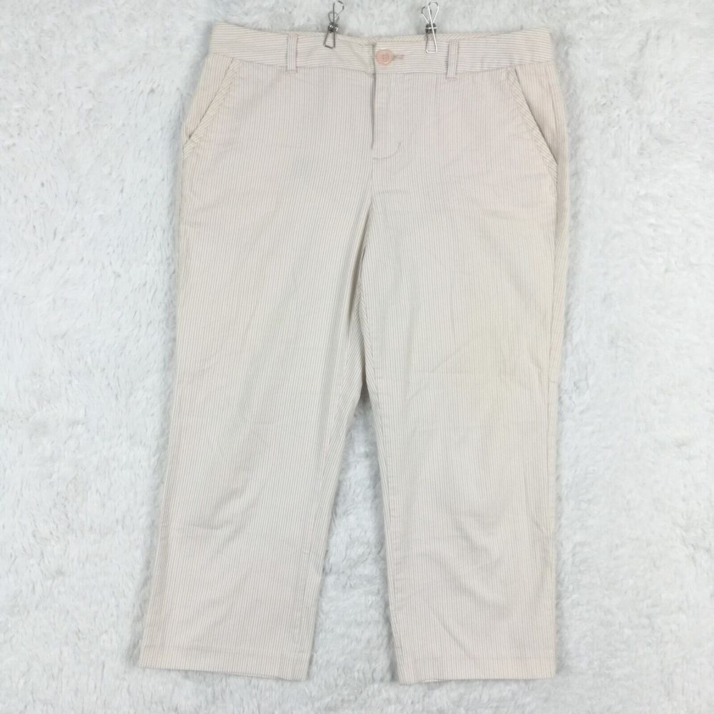 G.H. Bass & Co Womens Pants Capri Trouser Candy Stripe Cream Pink Mid Rise 10